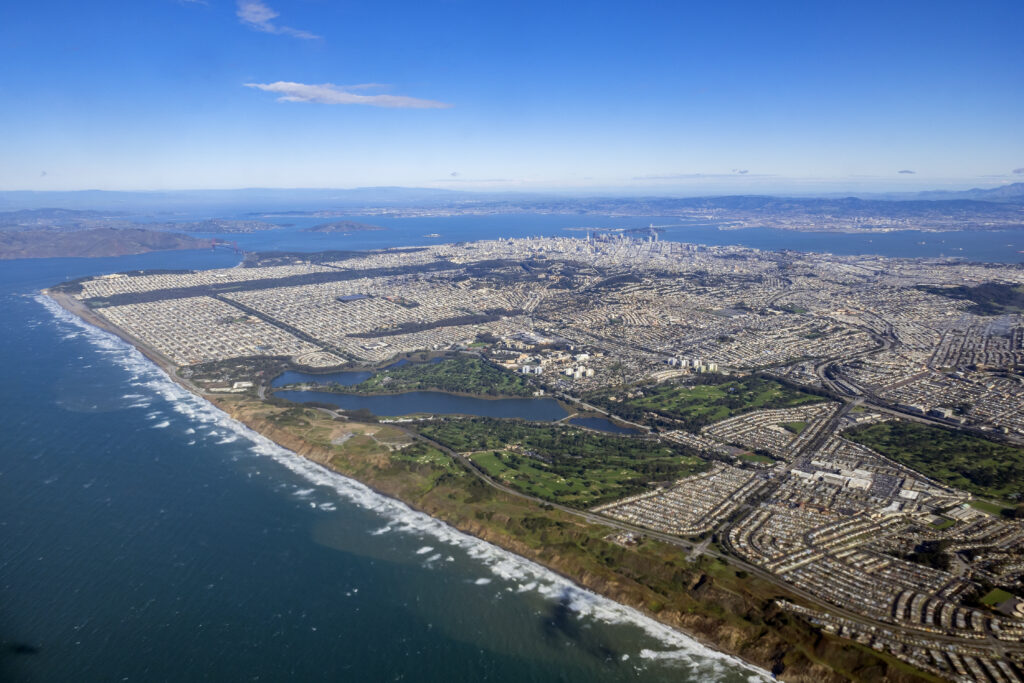 San Francisco as seen from above, including Lake Merced