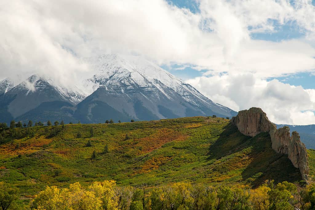 Autumn image of the volcanic dikes on West Spanish Peak near La Veta, Coorado