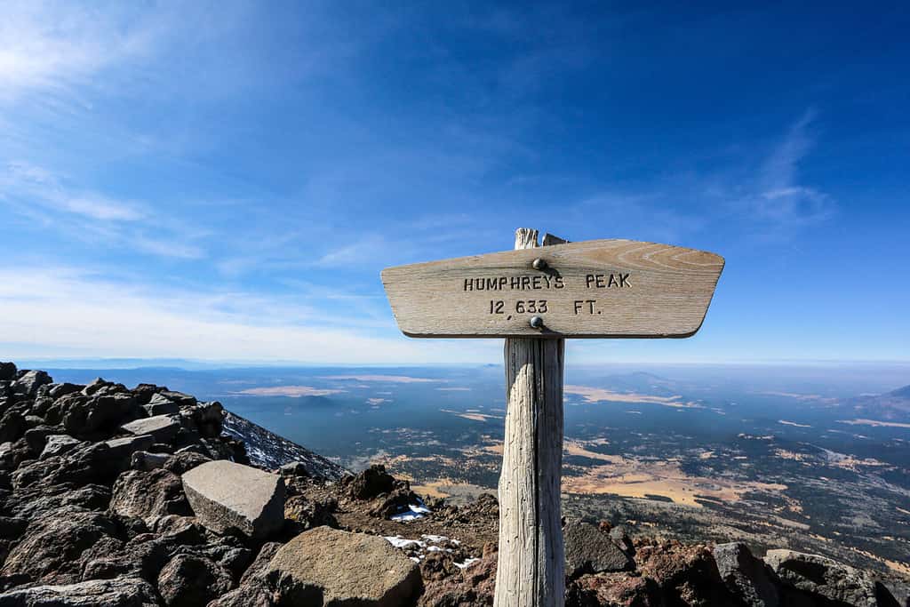 Humphreys Peak is the highest natural point in the U.S. state of Arizona, with an elevation of 12,633 feet and is located within the Kachina Peaks Wilderness in the Coconino National Forest