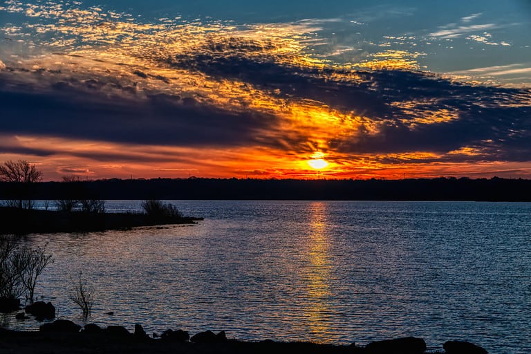 Oklahoma sunrise at Lake Arcadia in Edmond, Oklahoma.