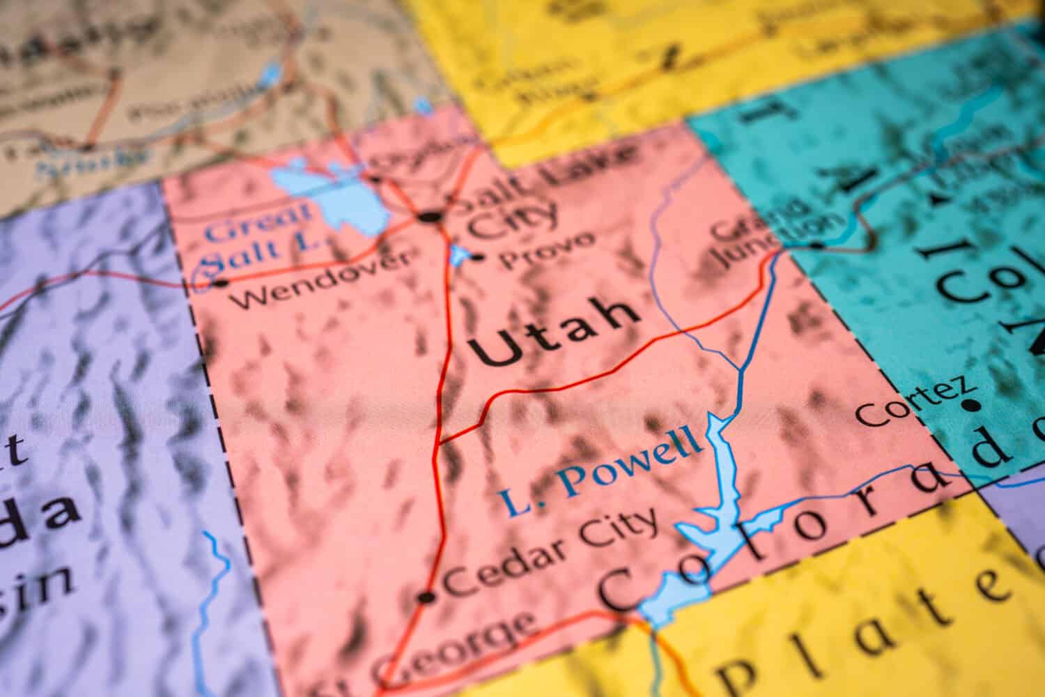 Utah on the map of USA