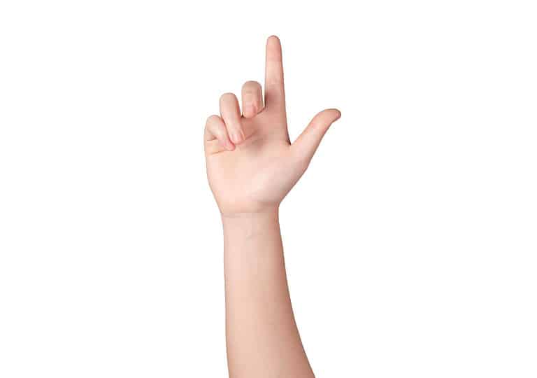 Young Woman hand gesture isolated on white background.