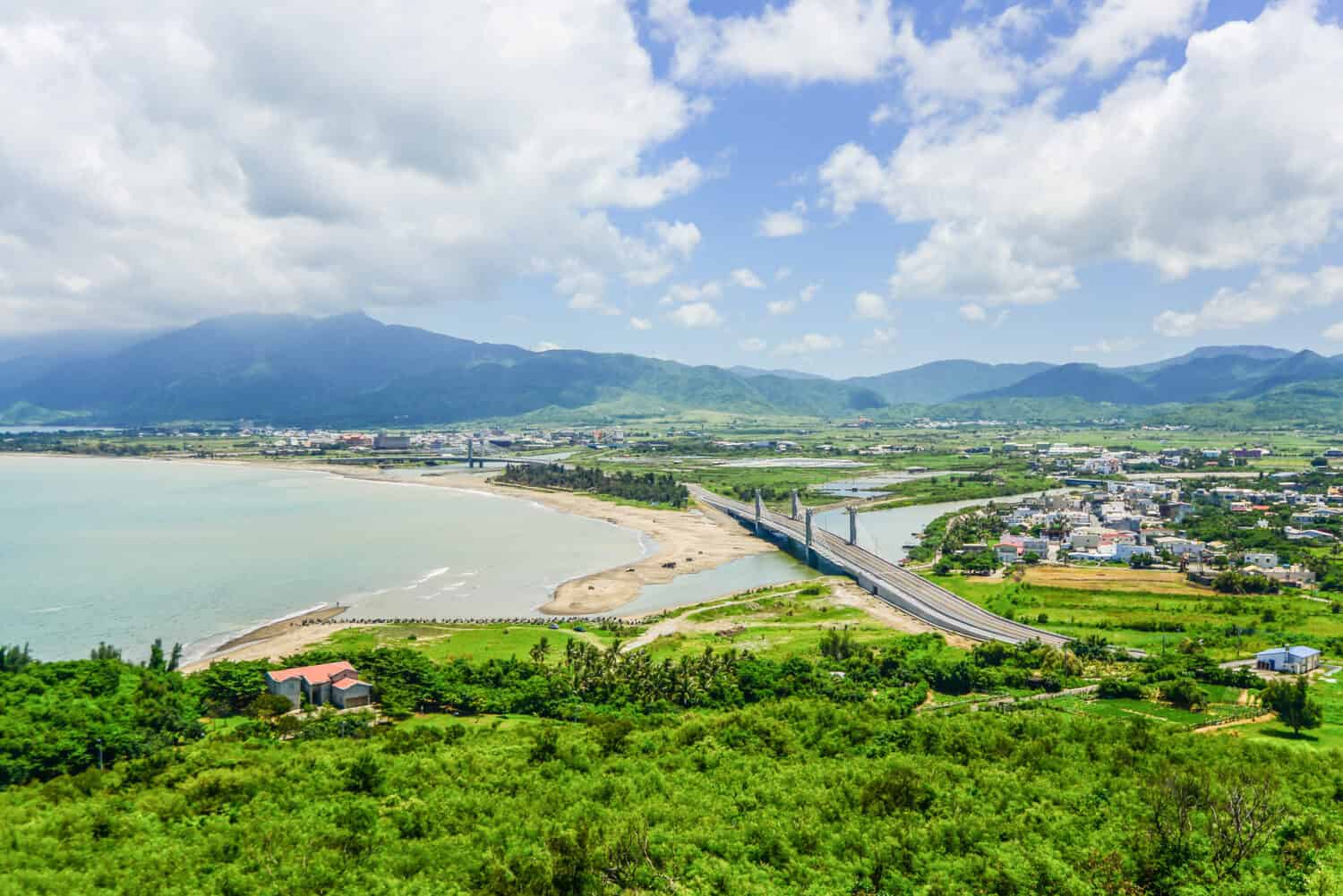 Panoramic View of The Ocean and The National Museum of Marine Biology and Aquarium From The Hill of Gueishan at Checheng, Pingtung, Taiwan