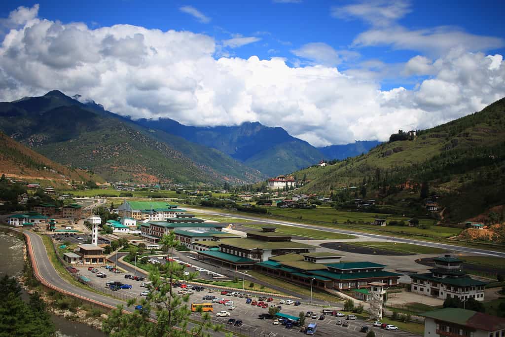 Splendid view of Paro airport, Bhutan