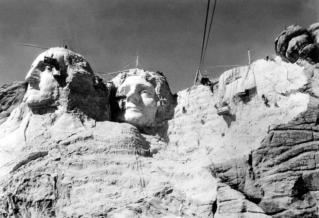 MOUNT RUSHMORE-The mountain under construction with Jefferson almost completed 1937