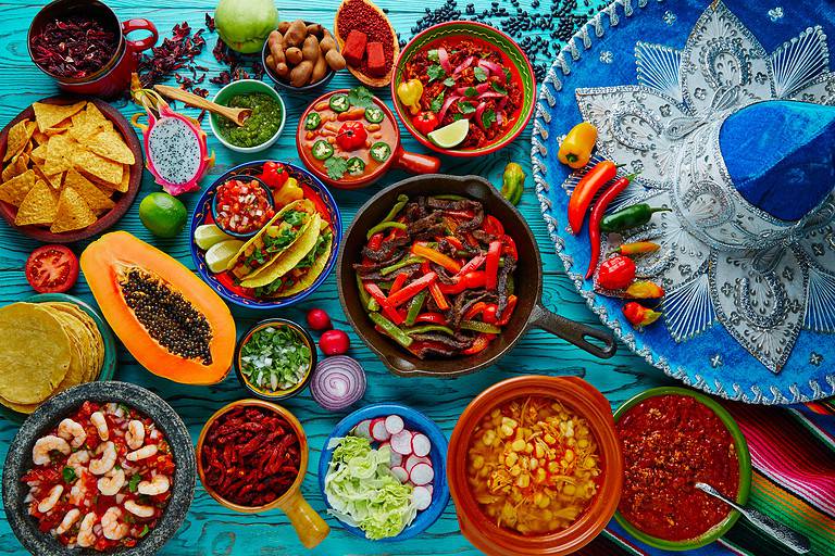Mexican food mix colorful background Mexico