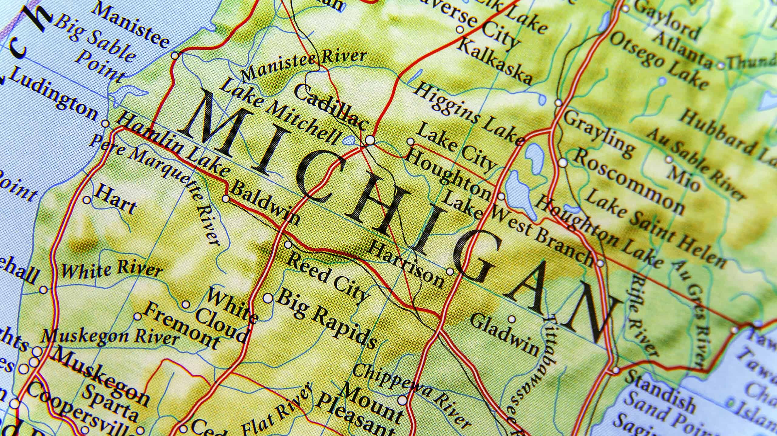 Geographic map of Michigan close