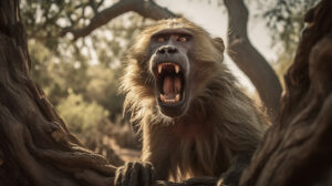 Aggressive Baboon Grabs a Mongoose by the Tail and Tosses It Over Its Head Picture