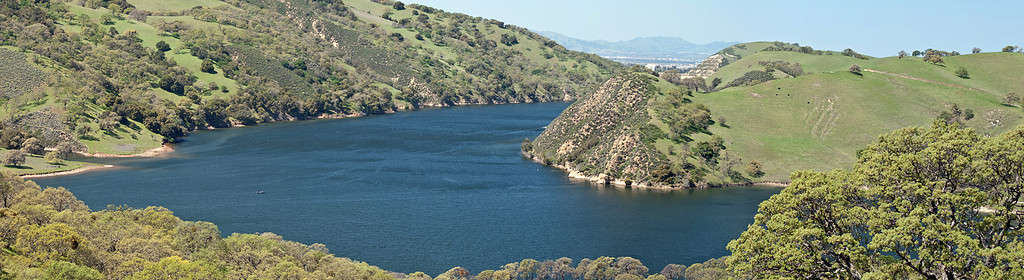 Lake Del Valle reservoir, within Del Valle Regional Park in the Diablo Range, Alameda County, San Francisco Bay Area, California.