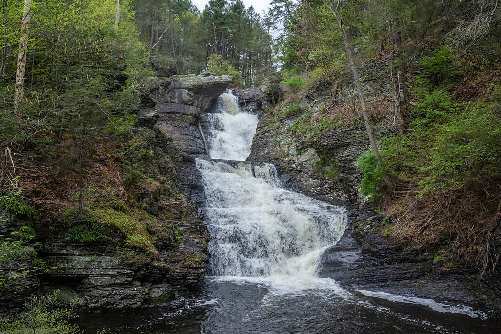 Middle tier of the Raymondskill Falls in Delaware Water Gap National Recreation Area, Pennsylvania. The three-tiered Raymondskill Falls, located on the Raymondskill Creek, is the tallest waterfall in Pennsylvania.