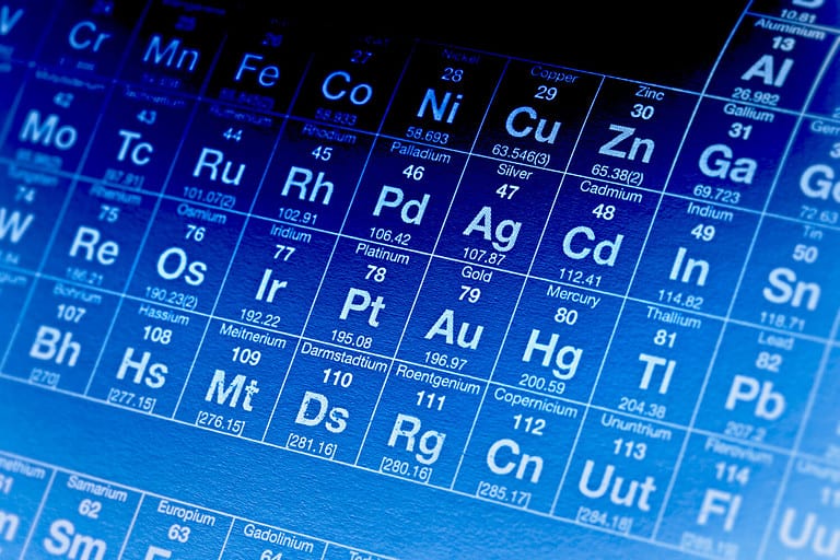 Periodic table of elements. Selective focus.