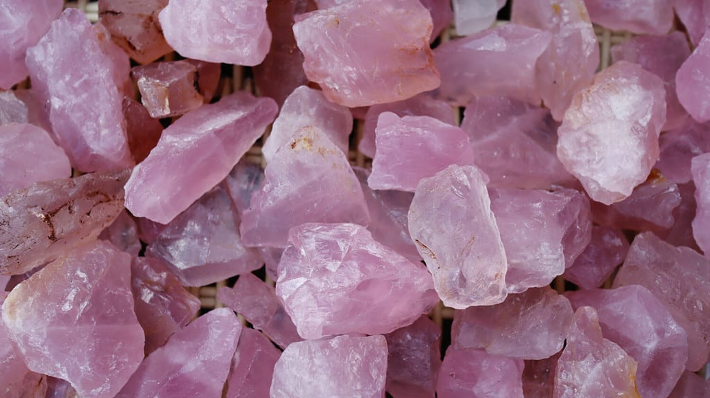 The group of rose quartz stone