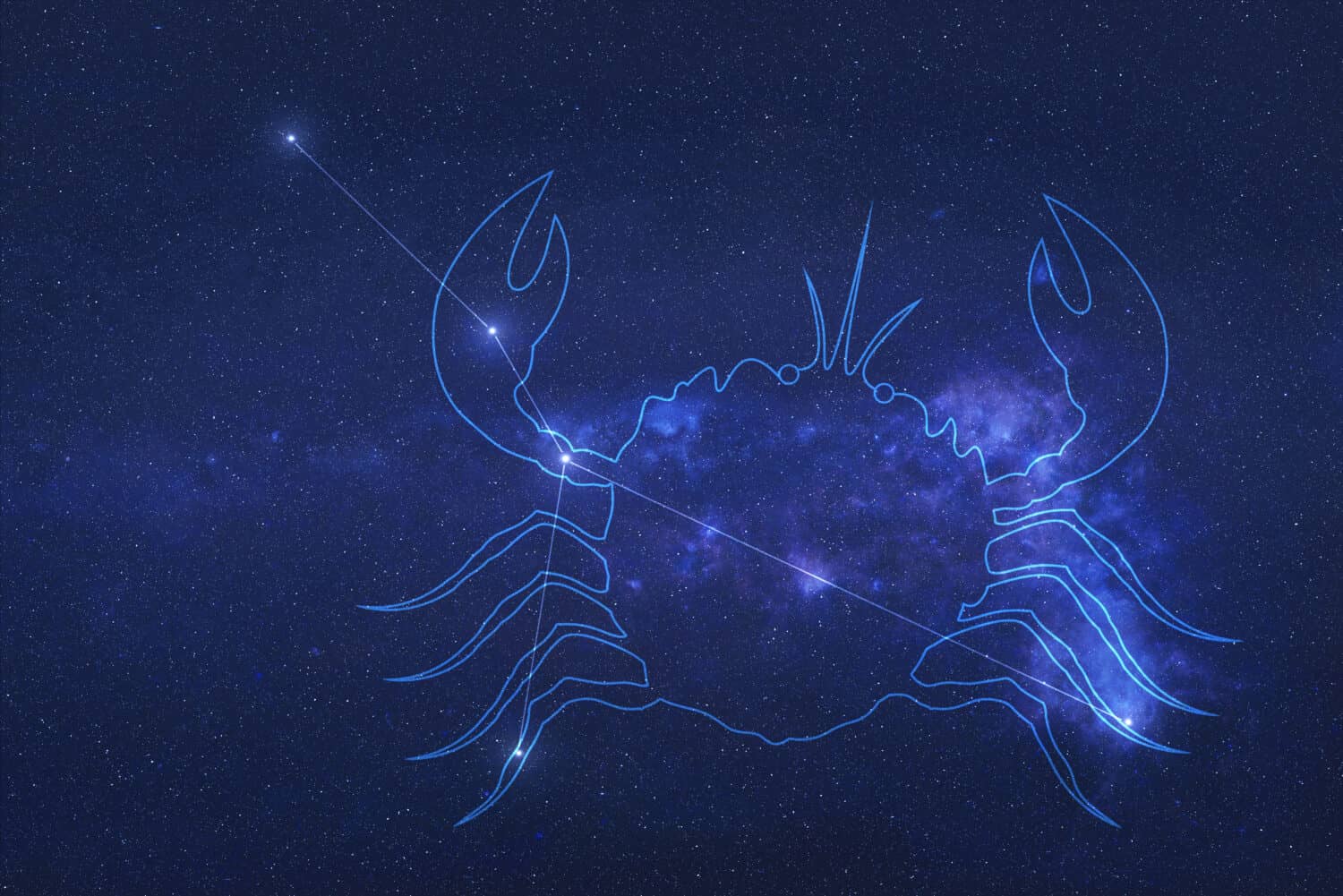 Cancer Constellation stars in outer space with shape of a Cancer in lines. Zodiac Sign Cancer constellation lines. Elements of this image were furnished by NASA