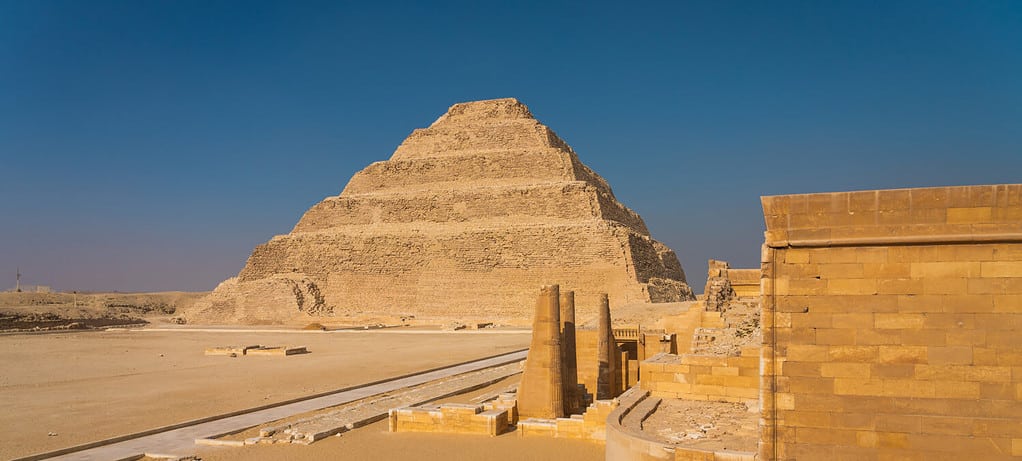 Djoser (Step Pyramid) the first pyramid built in Egypt, Saqqara, Lower Egypt, Africa. Panoramic banner portion