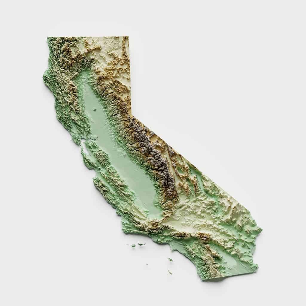 California Topographic Relief Map - 3D Render