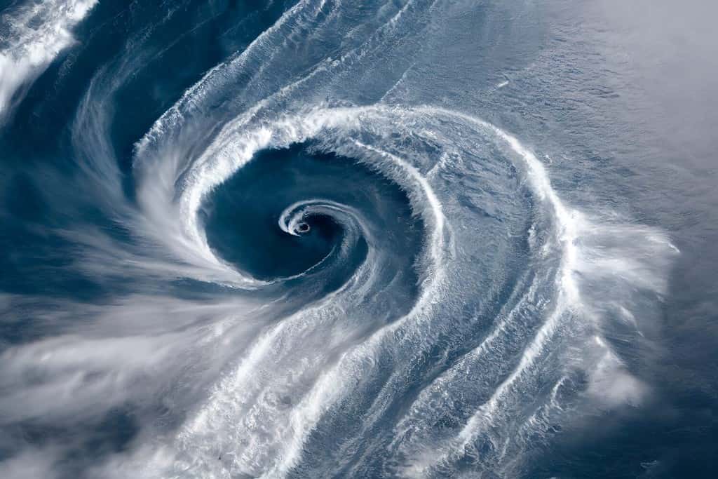 Hurricane from space. Satellite view. Super typhoon over the ocean. The eye of the hurricane. View from outer space. Some elements of this image furnished by NASA