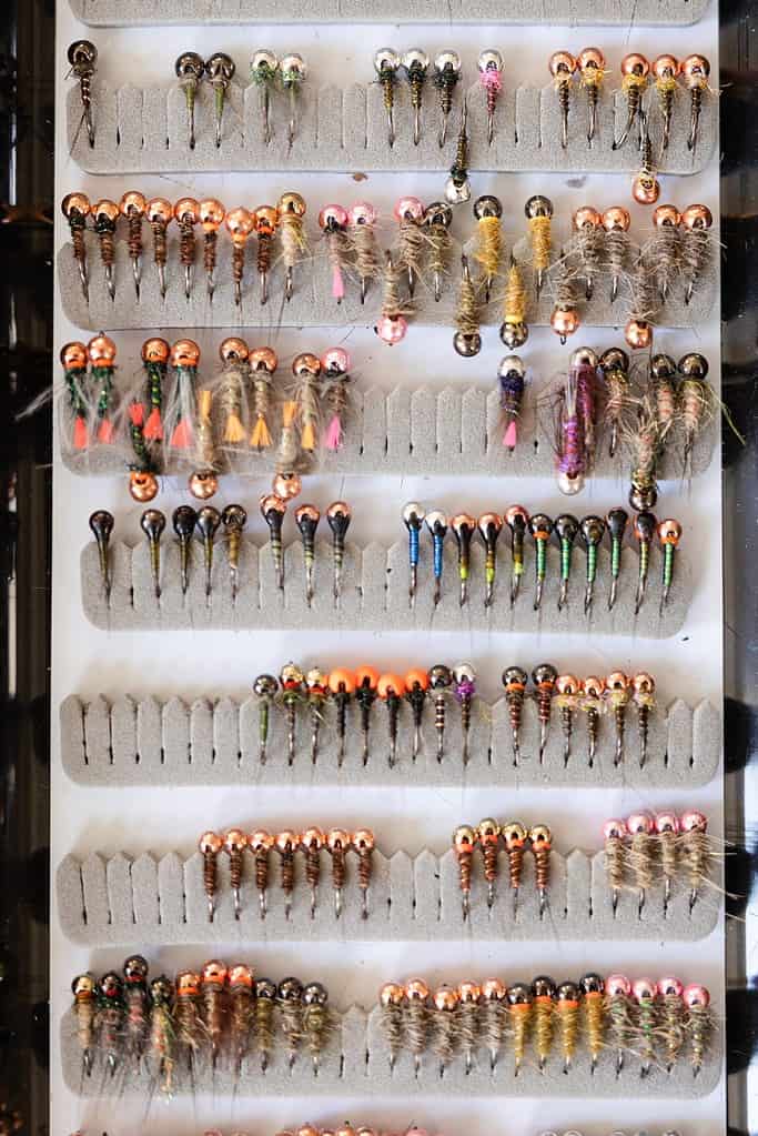 fly fishing euro nymph flies in fly box