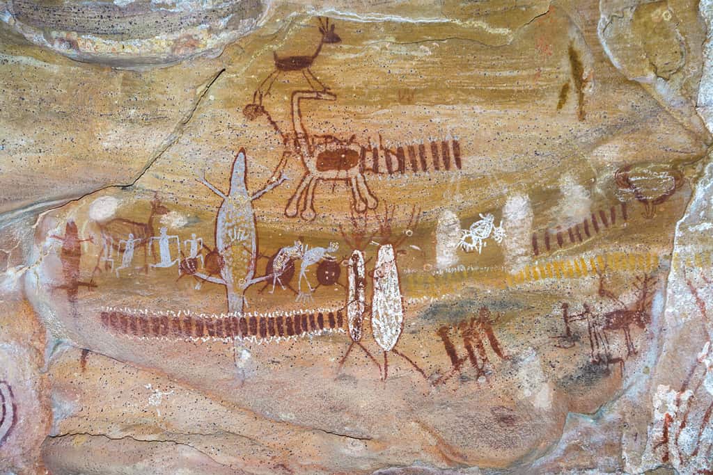 Rock paintings on an archeological site at Serra da Capivara National Park, Brazil