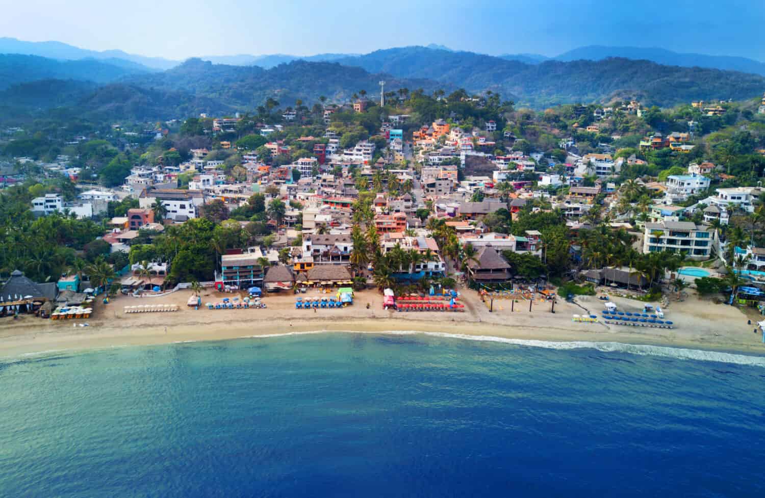 Aerial view of Sayulita Mexico's main beach