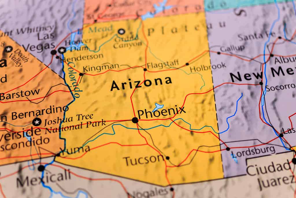 Arizona on the map