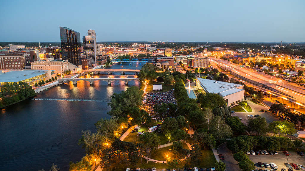 Grand Rapids, Kent County, Michigan, at night