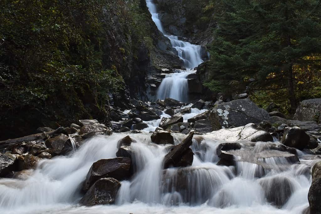 A waterfall in Skagway, Alaska close to the Gold Rush Cemetery.