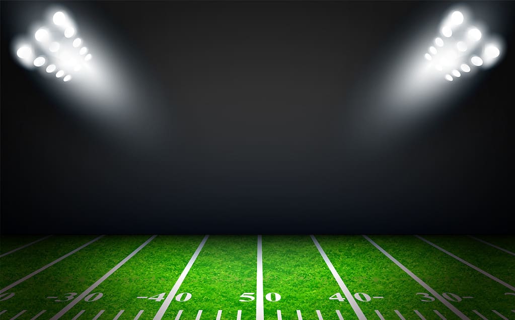 American Football field with bright stadium lights vector design