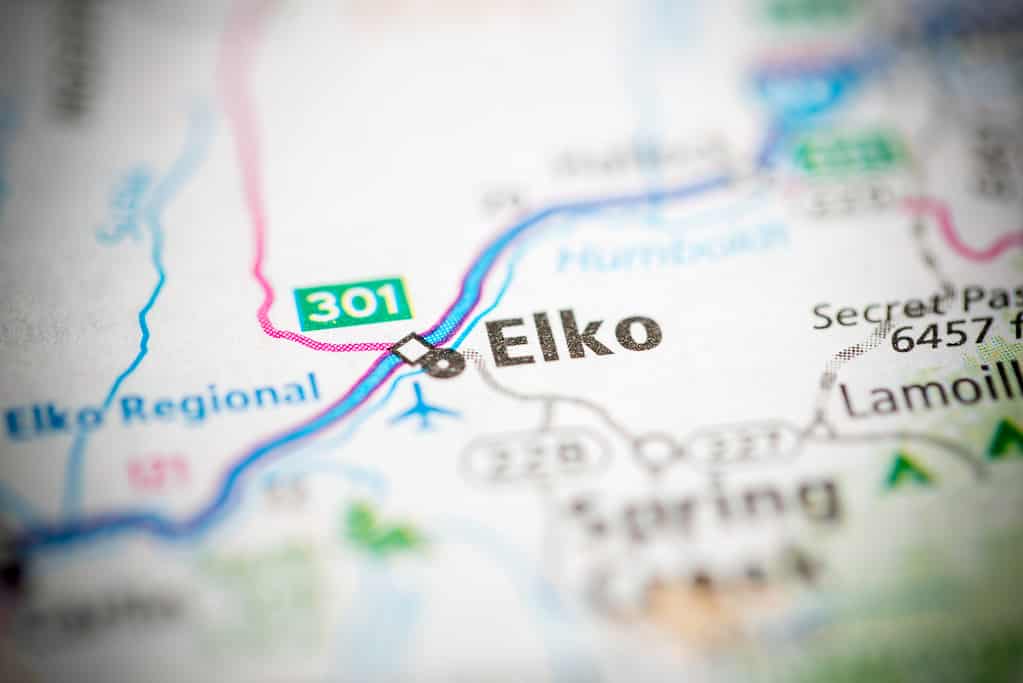 Photo of a road map showing Elko, Nevada