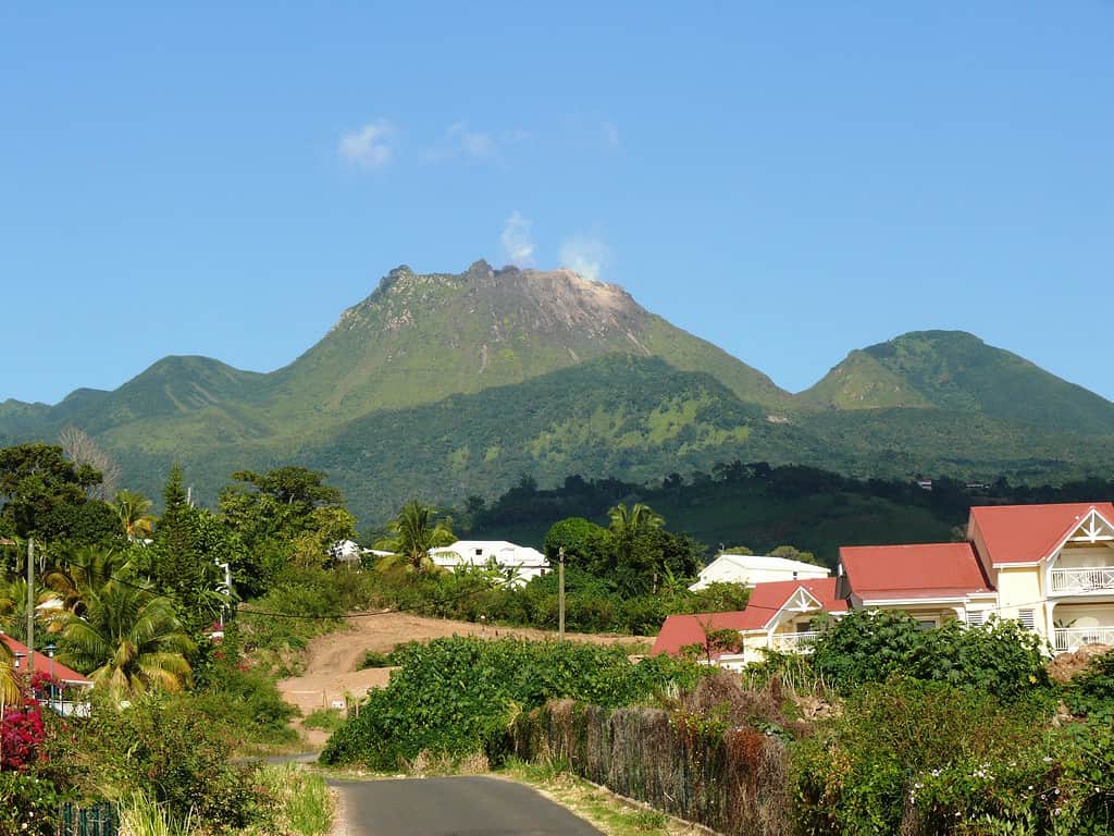 Volcano of the Soufriere in Guadeloupe. Summit discovered. caribbean.