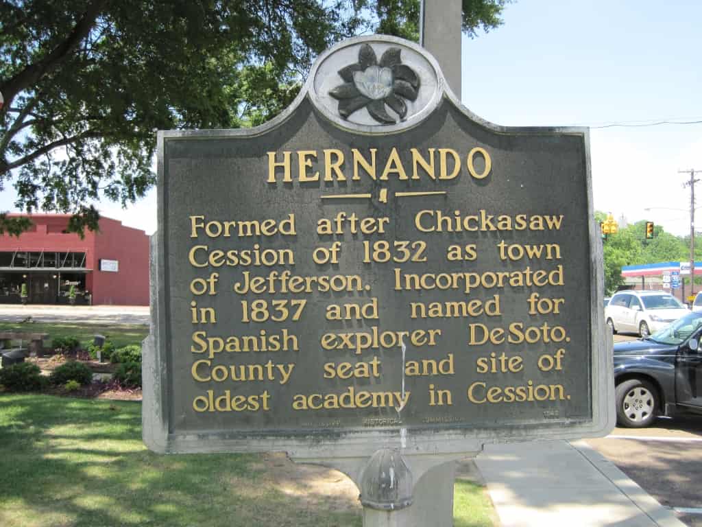 Historical Marker at Court Square Hernando Mississippi