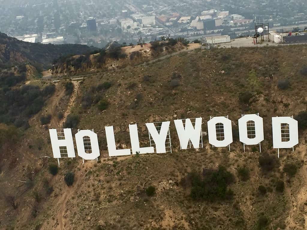 Hollywood sign as seen from a helicopter