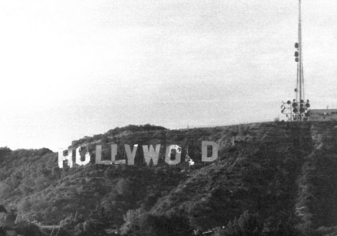 The Hollywood sign before the 1978 rebuild.
