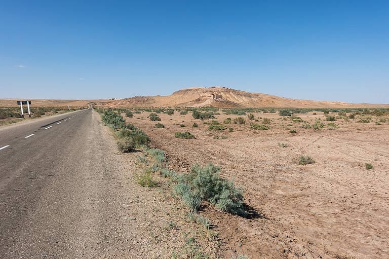A sandy landscape of Kyzylkum Desert in Central Asia