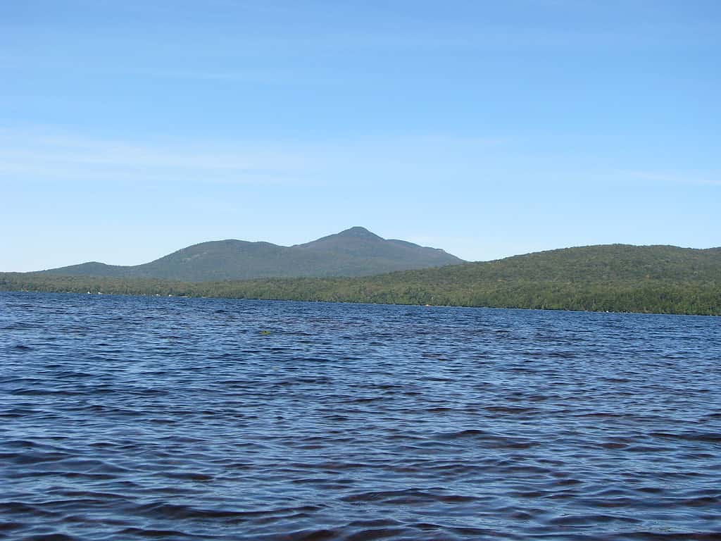 Meacham Lake, Franklin County, New York. Looking north from the south end of the lake. DeBar Mountain is on the horizon.