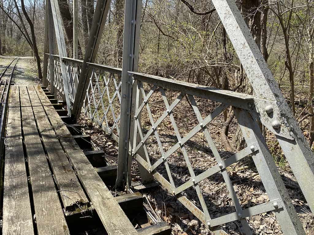Close-up of Bridge on Rock Hollow Trail, or Zombie Road, in Wildwood, Missouri, Outside St. Louis