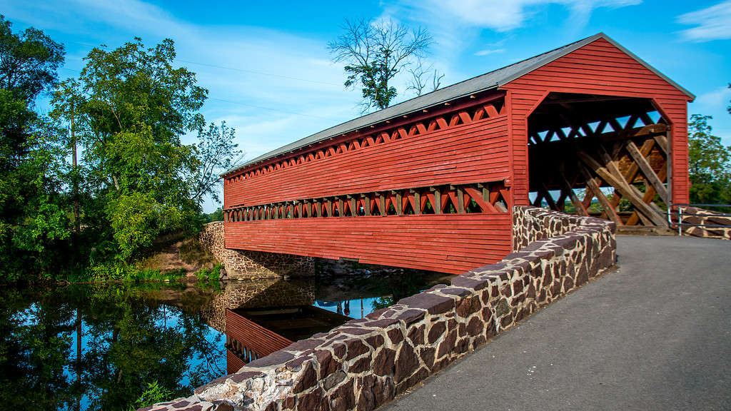 The Sachs Bridge crosses Marsh Creek between Cumberland and Freedom Townships in Pennsylvania.