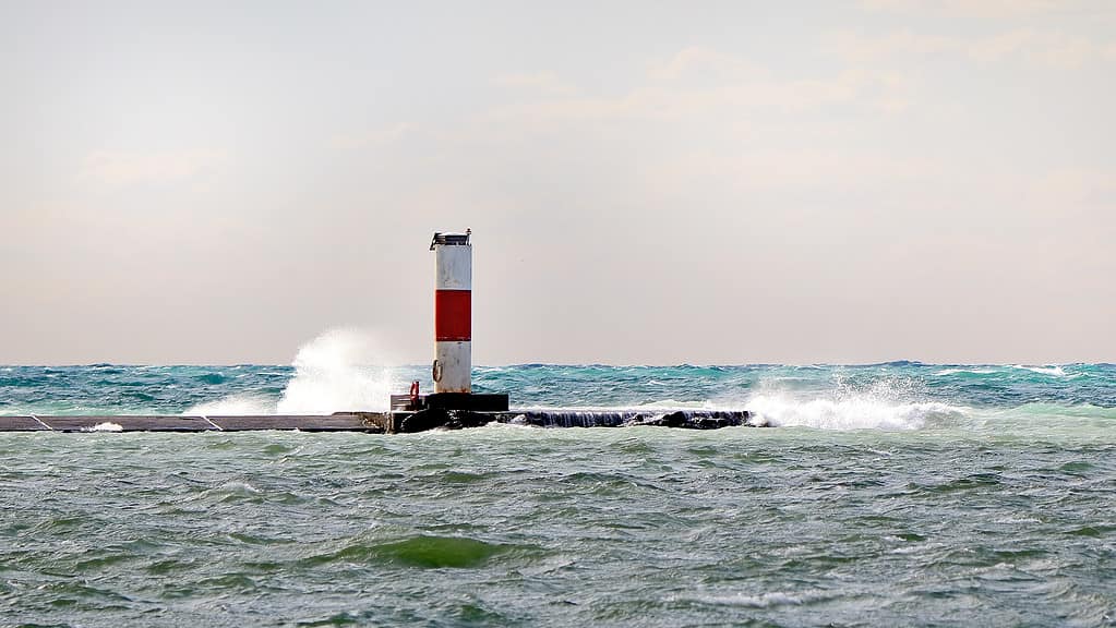 Structural currents are the deadliest currents in Lake Michigan, seen here at a lighthouse in Ludington, Michigan.