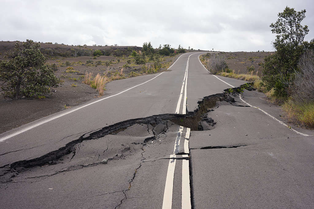 Damage to roads following an earthquake
