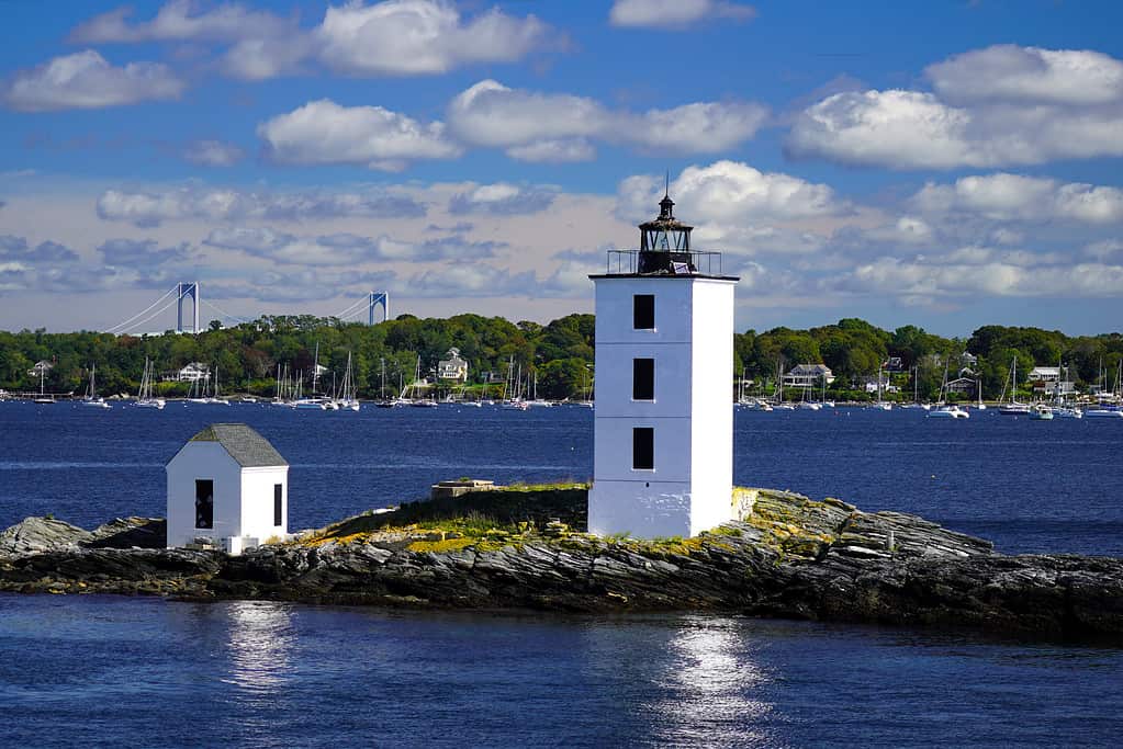 Historic Dutch Island Lighthouse in Narragansett Bay in Rhode Island