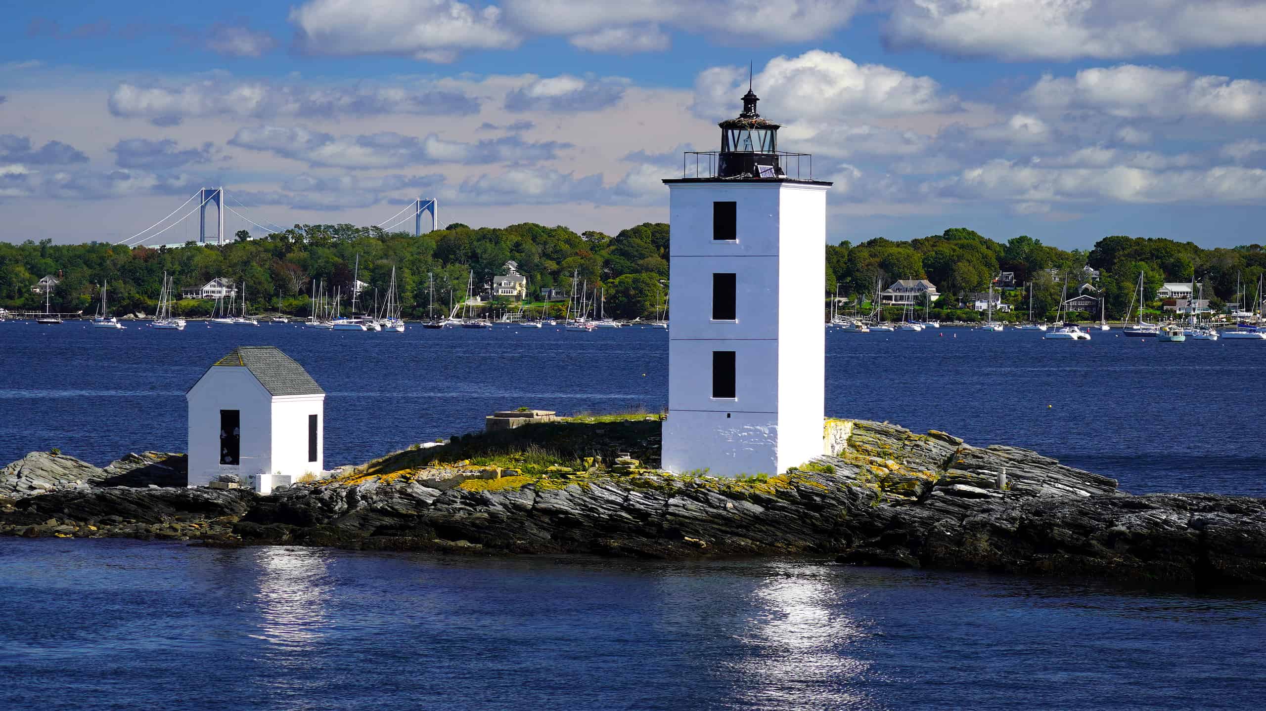 Historic Dutch Island Lighthouse in Narragansett Bay in Rhode Island