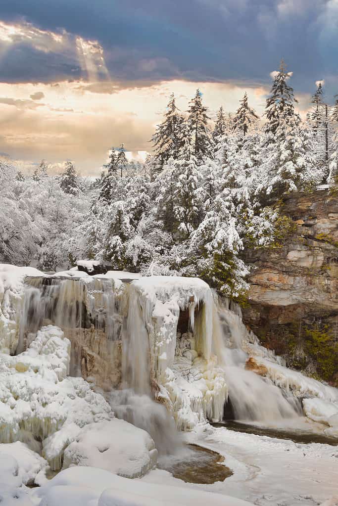Frozen Blackwater Falls in Davis, West Virginia