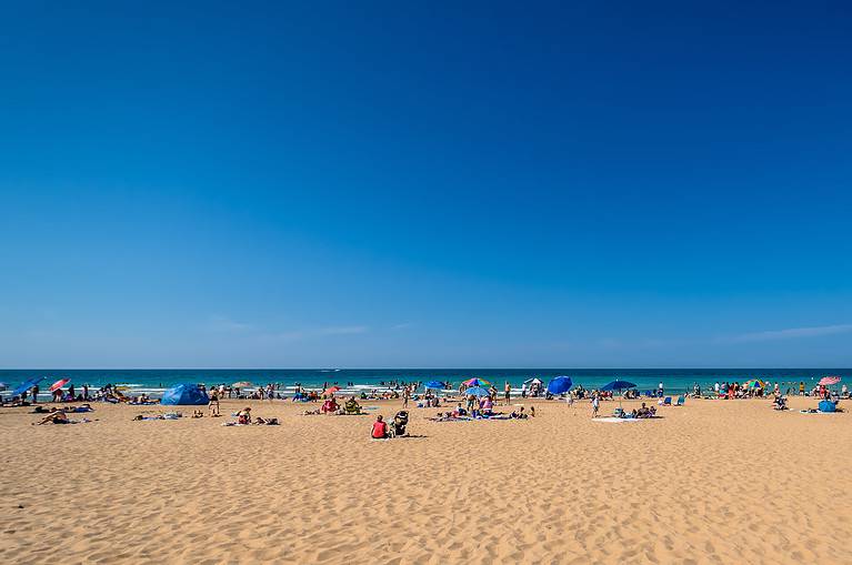 Indiana Dunes beach on a crowded day.