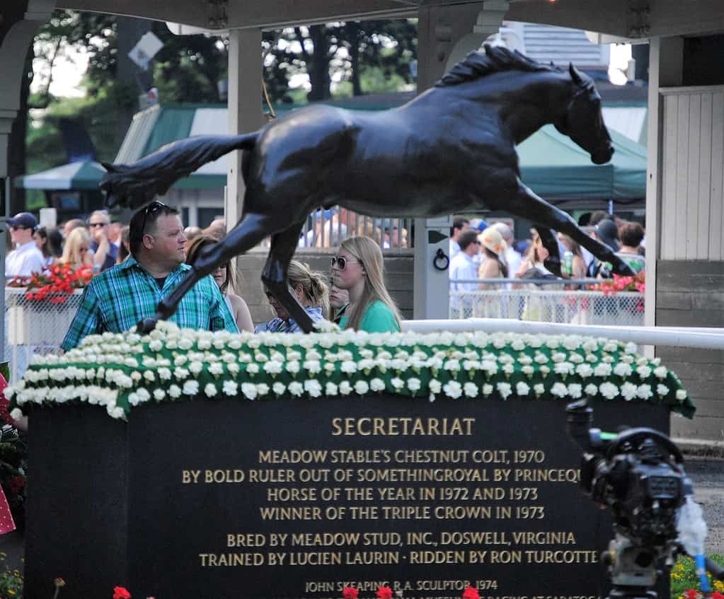 Statute of racehorse champion Secretariat at Belmont Park