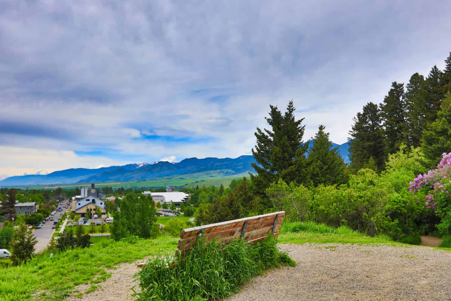 The hills of Bozeman, Montana are full of paths for walking, running and other fitness activities.  There are picturesque views of the city and the mountains.  There are benches to enjoy the view.