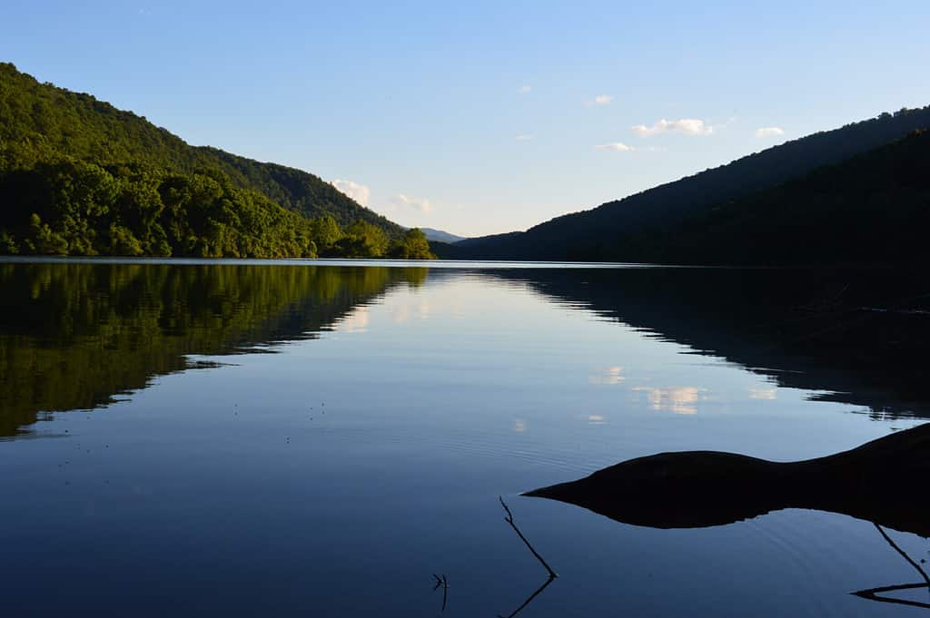 Lake Moomaw, Bath County, Virginia, Lake reflection at sunset