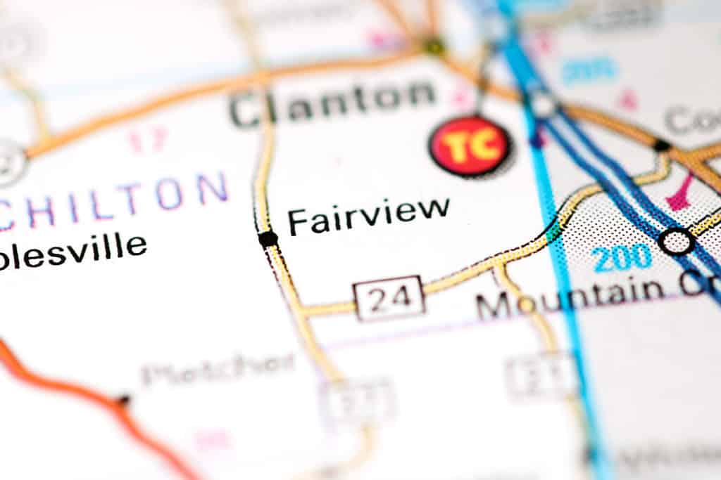 Fairview. Alabama. USA on a map