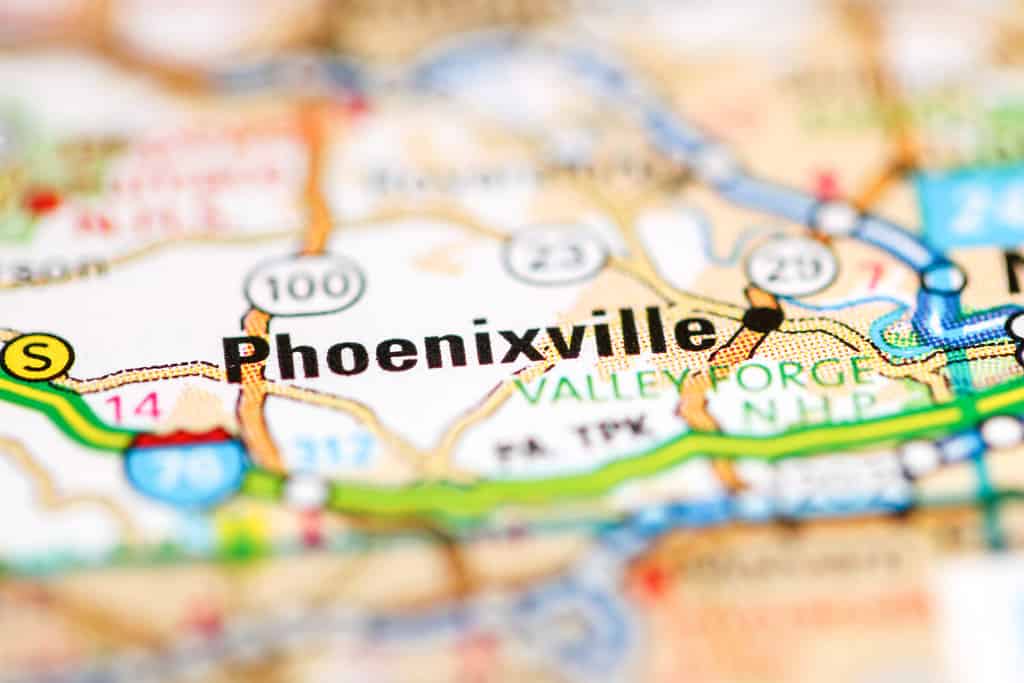 Phoenixville. Pennsylvania. USA on a geography map