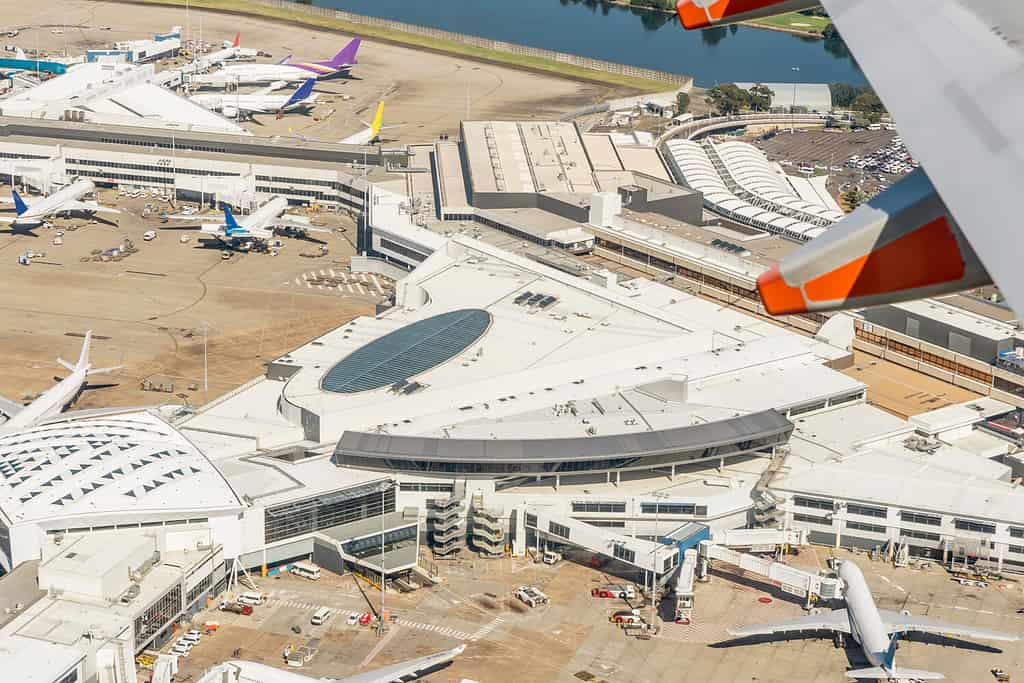Aerial view of Sydney airport, Australia, on a beautiful sunny day