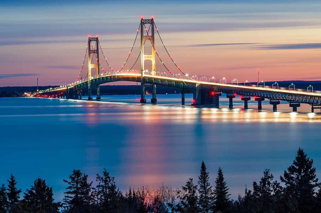 Mackinac Bridge Night Lights, St. Ignace MIchigan