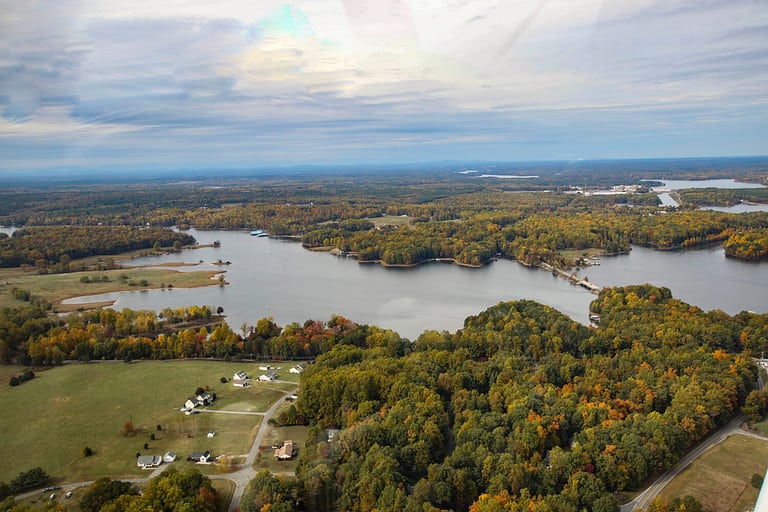 Aerial view of Lake Anna Virginia in autumn